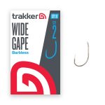 Trakker Wide Gape Hooks  (Barbless) Hiermit präsentieren wir unsere hochwertigen Trakker Wide Gape hooks, speziell entwickelt für leidenschaftliche Karpfenangler. Diese sorgfältig gestalteten Haken zeichnen sich durch eine großzügige Öffnung aus, die das Einhaken verbessert und somit den Erfolg beim Fangen der scheuen Karpfen steigert. Hergestellt aus erstklassigen Materialien, bieten unsere Wide Gape Karpfenhaken eine beispiellose Stärke und Schärfe, wodurch sie sich ideal für verschiedene Montagen eignen, wie beispielsweise Blasenrücken-Montagen und Spinner-Montagen. Erleben Sie eine neue Dimension des Angelns mit unseren Wide Gape Karpfenhaken, der ultimativen Wahl für engagierte Karpfenangler, die unübertroffene Leistung und Zuverlässigkeit am Wasser suchen. PRODUKTMERKMALE: Chemisch geschärft mit nach innen gebogener Spitze Kräftiger Wide-Gape-Haken mit 10 Grad nach innen geneigtem Öhr Geschmiedete XC80 Vanadium-Stahlkonstruktion Nicht-reflektierende, PTFE-Schutzbeschichtung Lange, geschwungene, nadelscharfe Spitze