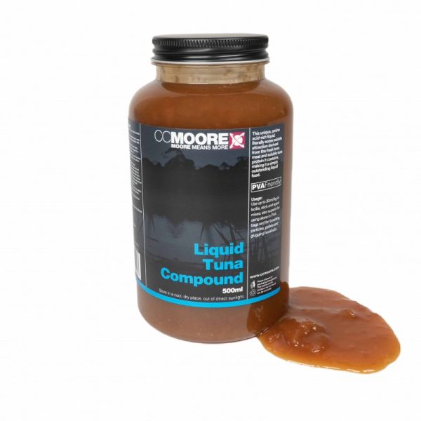 CC-Moore LIQUID TUNA COMPOUND 500ML Liquid Tuna Compound ist ein äußerst attraktives, PVA-freundliches flüssiges Additiv, das hochwertiges Thunfischöl, löslichen Thunfischproteinextrakt und einen hohen Anteil an gemischtem Thunfischfleisch enthält. Liquid Tuna Compound ist eine beliebte Zutat, Zutat oder Beschichtung für Boilies und Hakenköder, die eine starke Fressreaktion stimuliert. Als Beschichtung oder als loser Futterzusatz erzeugt es außerdem eine äußerst attraktive ölige Wolke aus frischen Thunfischpartikeln.